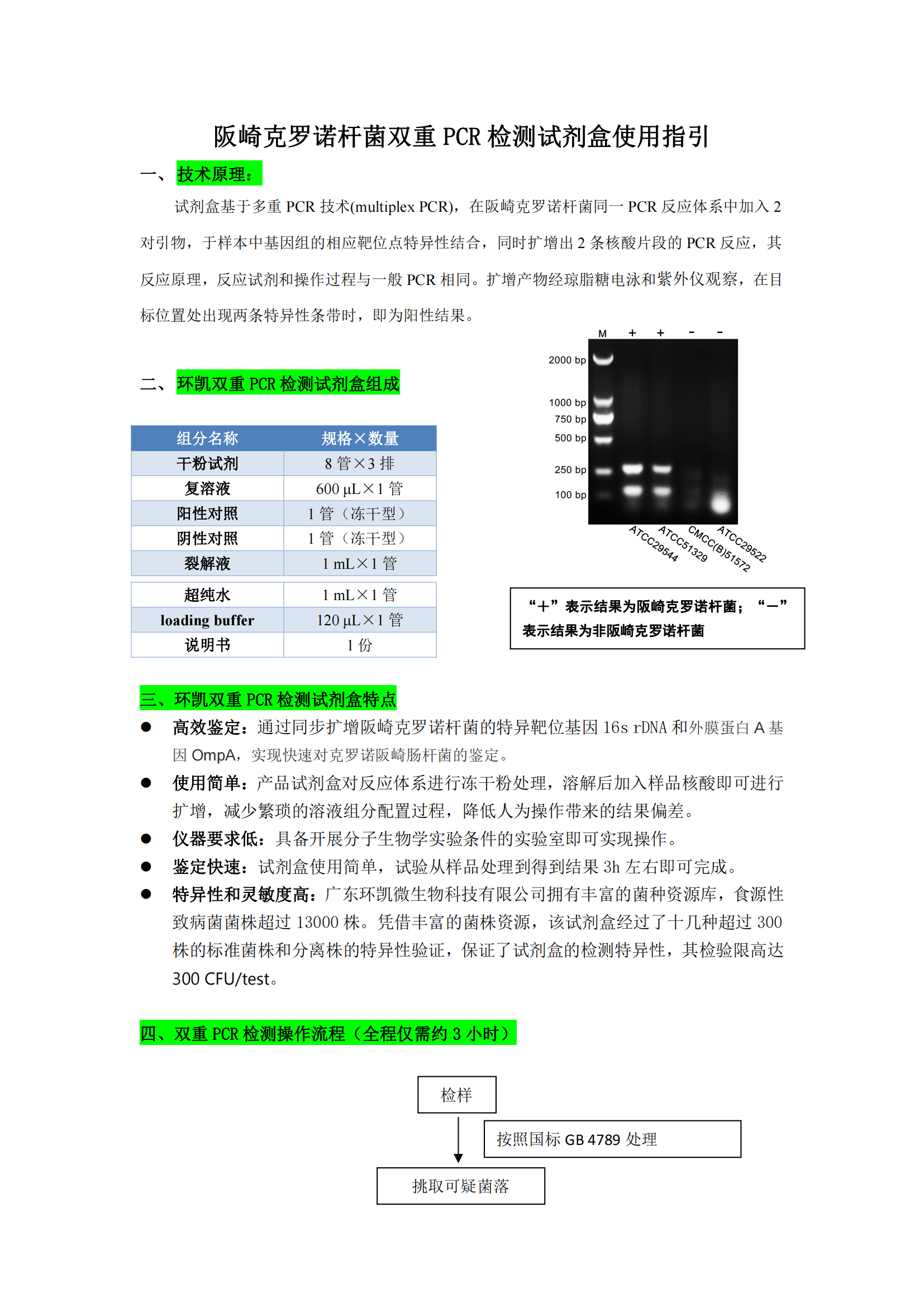 阪崎克羅諾桿菌雙重PCR檢測試劑盒 產(chǎn)品使用說明書