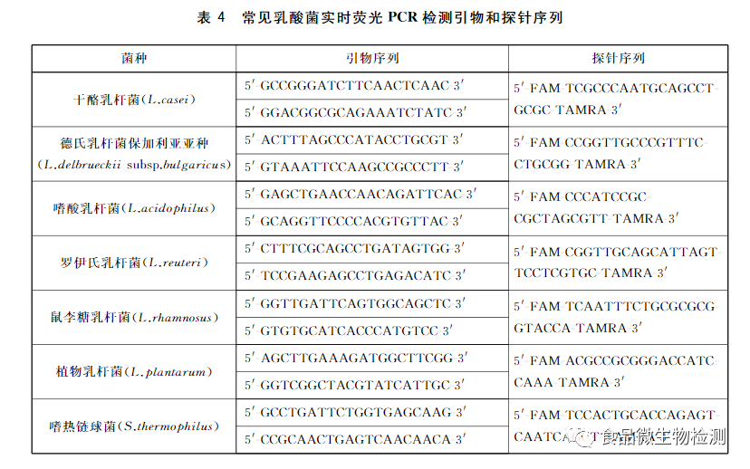 常見乳酸菌實(shí)時熒光PCR檢測引物和探針序列